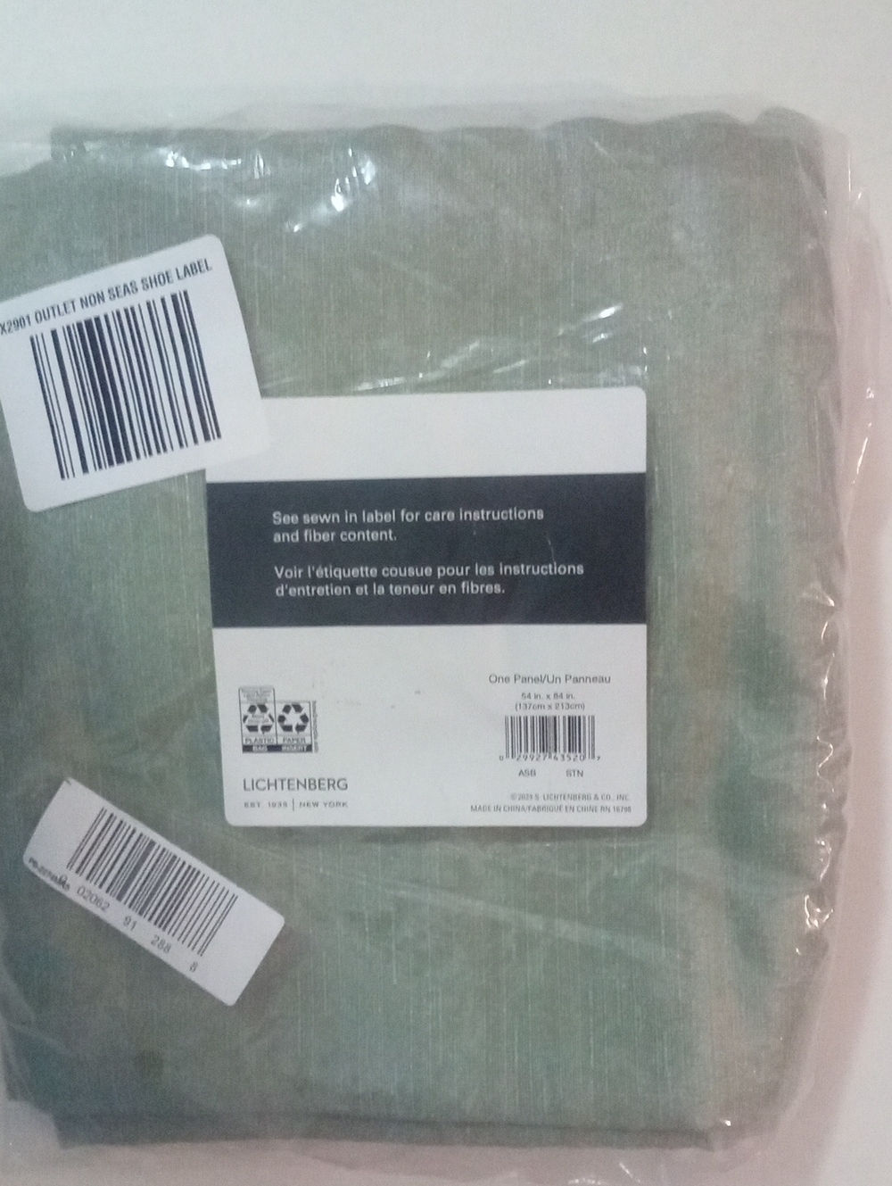 Lichtenberg Sage Green Home Window Curtain Panel 84" NWT $40 Rod Pocket